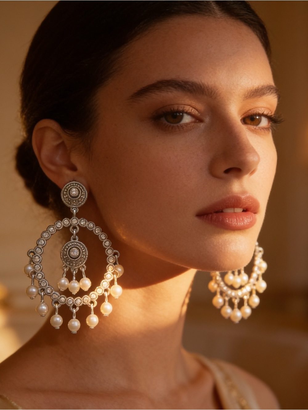 Chandbali Zirconia Pearl Drop Earrings